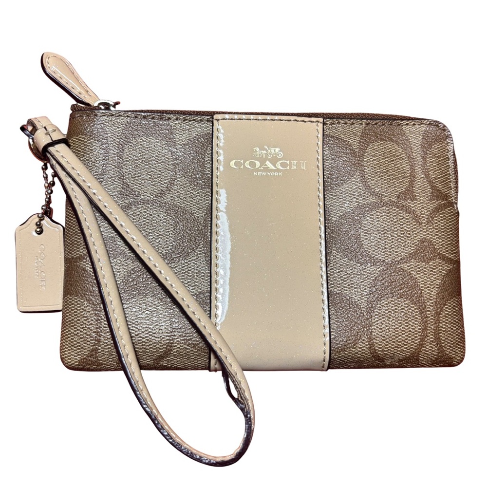 Coach | Brown Tan Leather Classic Monogram Essential Wristlet Wallet Coin Purse
